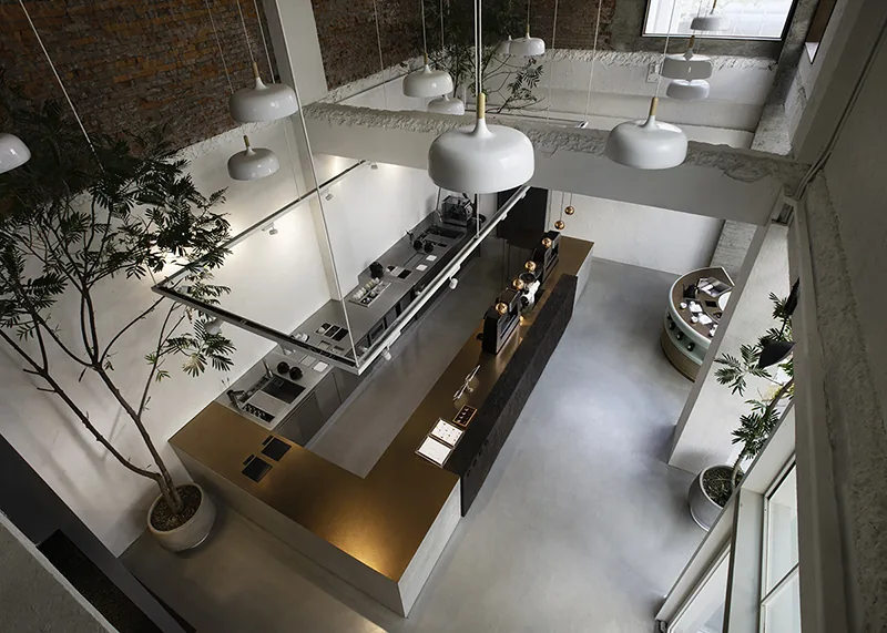 Overhead view of the concept store's brewing bar